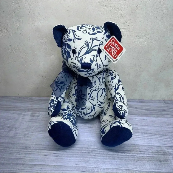 Gund Marabella 320562 Blue Corduroy Paisly Bear Stuffed Animal Toy with tag - Picture 3 of 13